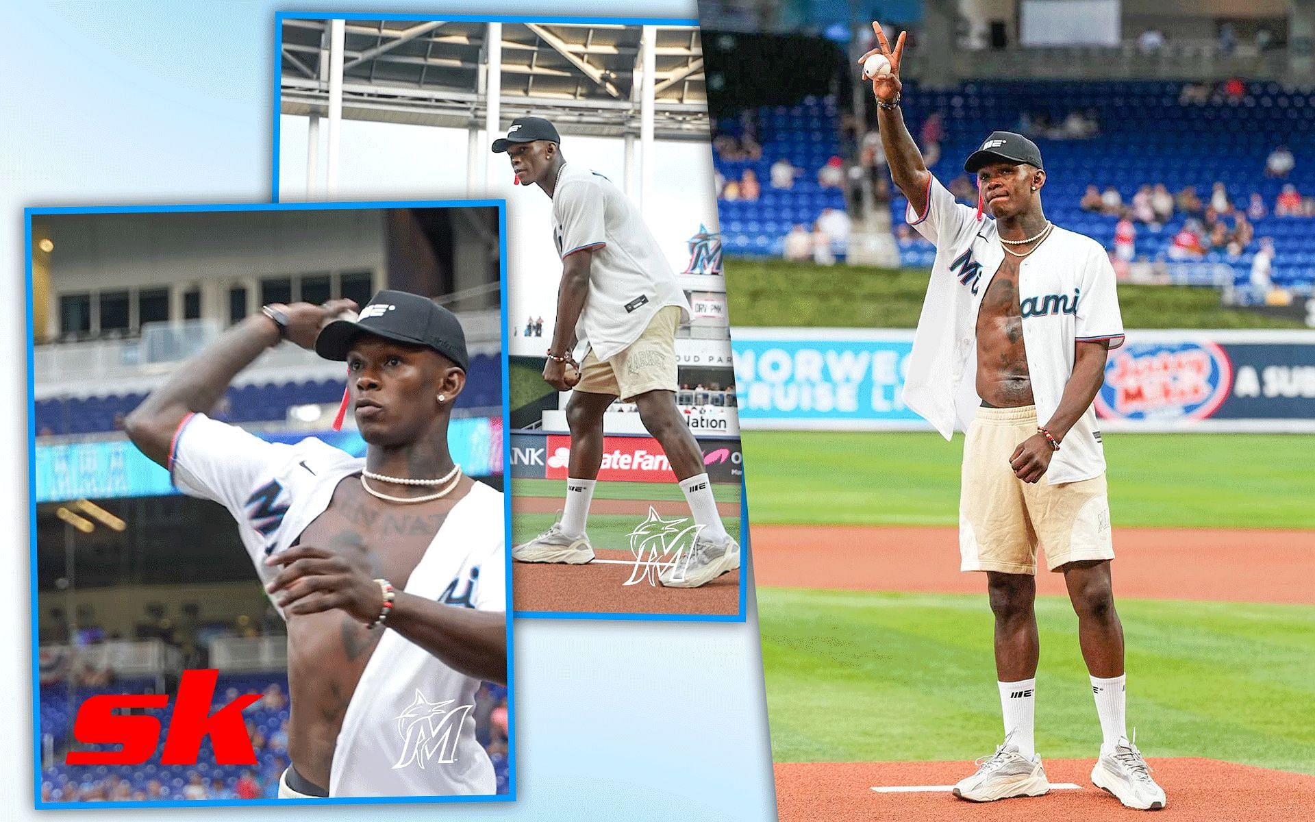 Israel Adesanya throws 1st pitch for the Miami Marlins - Pulse