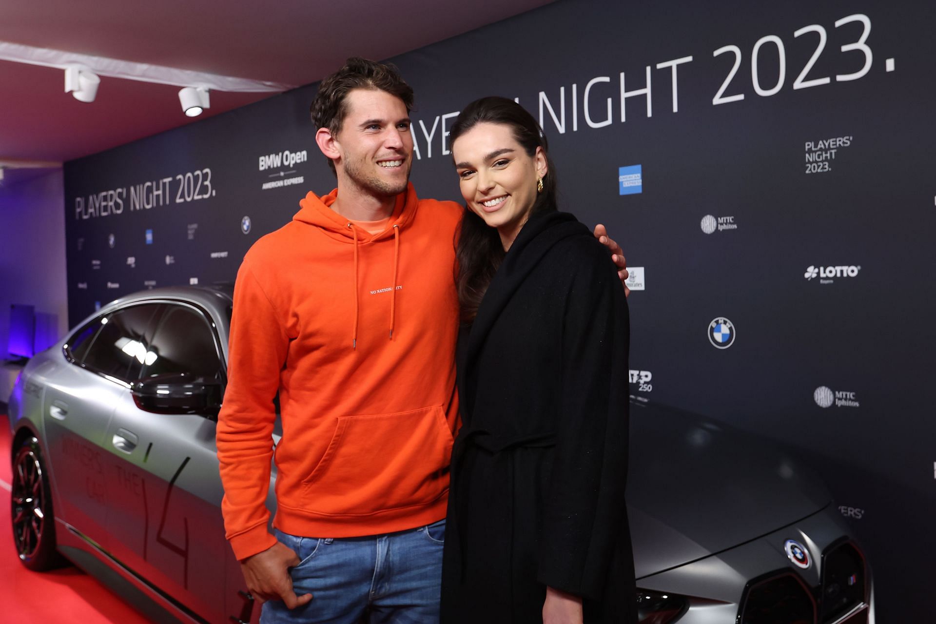 Dominic Thiem arrives with Lilian Paul Roncalli for the BMW Open Players Night 2023.