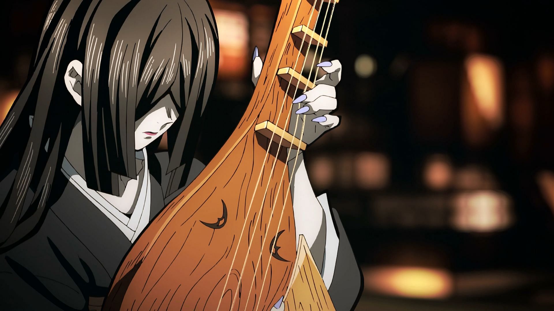 Nakime, the Biwa-playing demon in the Demon Slayer series (Image via Ufotable)