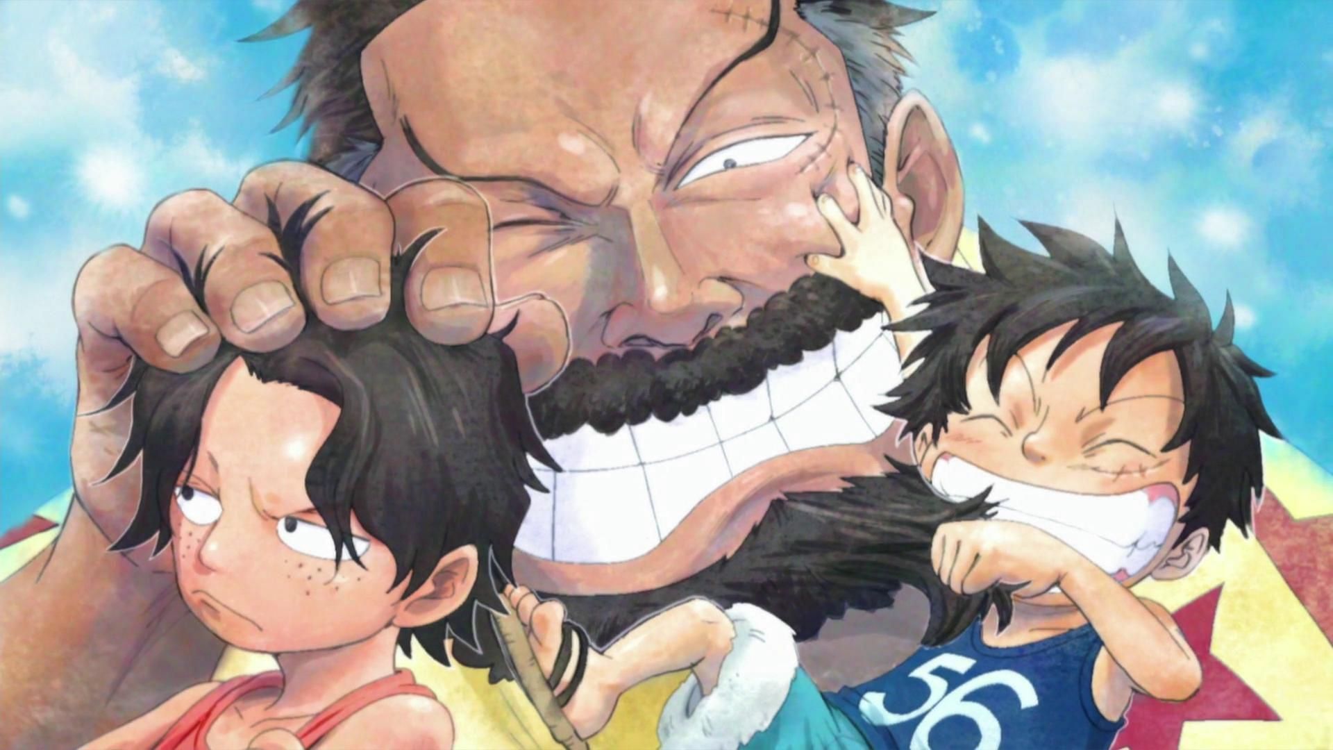 Garp amiably playing with Ace and Luffy (Image via Toei Animation, One Piece)