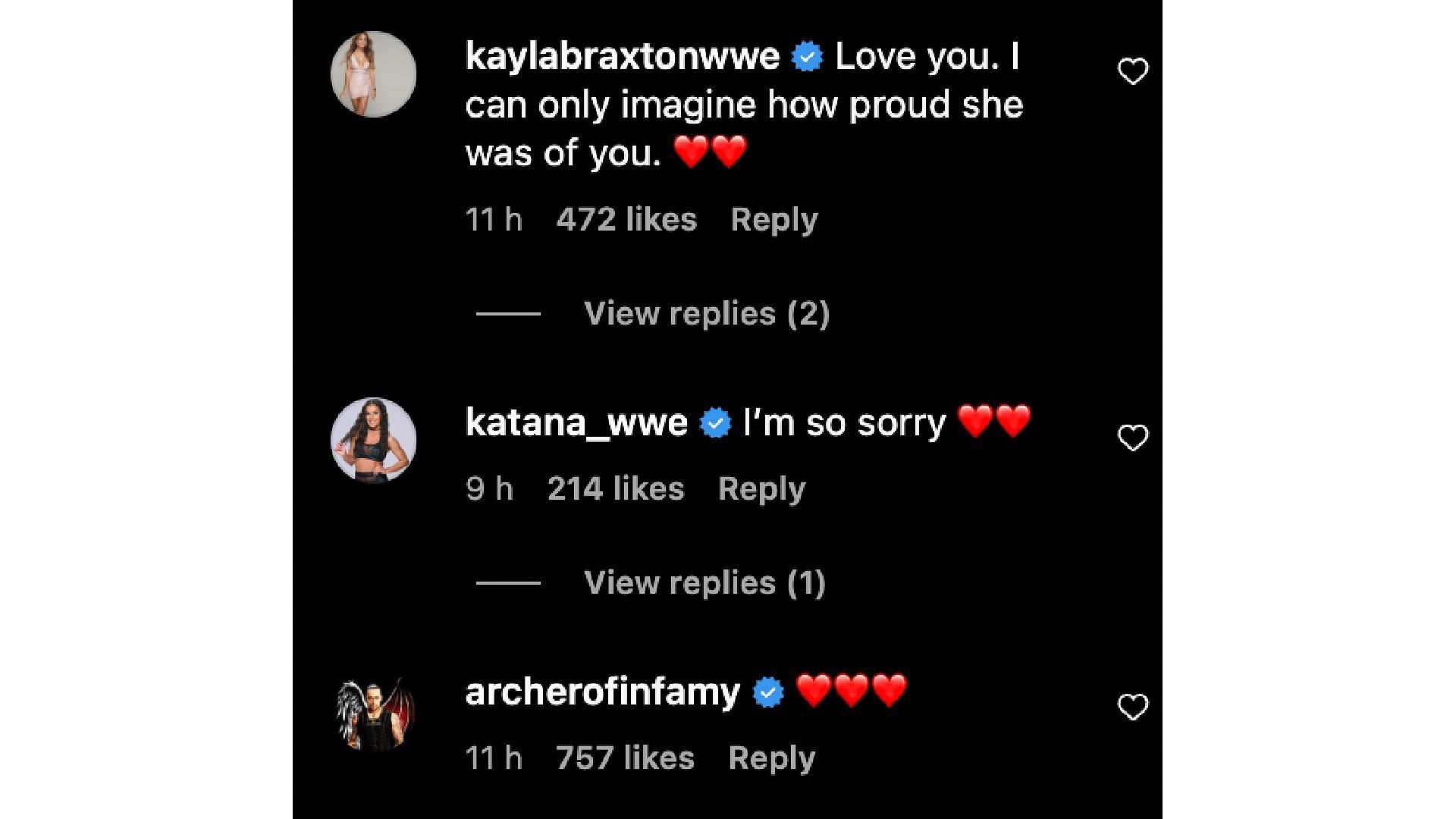 Kayla Braxton, NXT star Katana Chance, and fellow Judgment Day member Damian Priest all reacted to the tragic loss