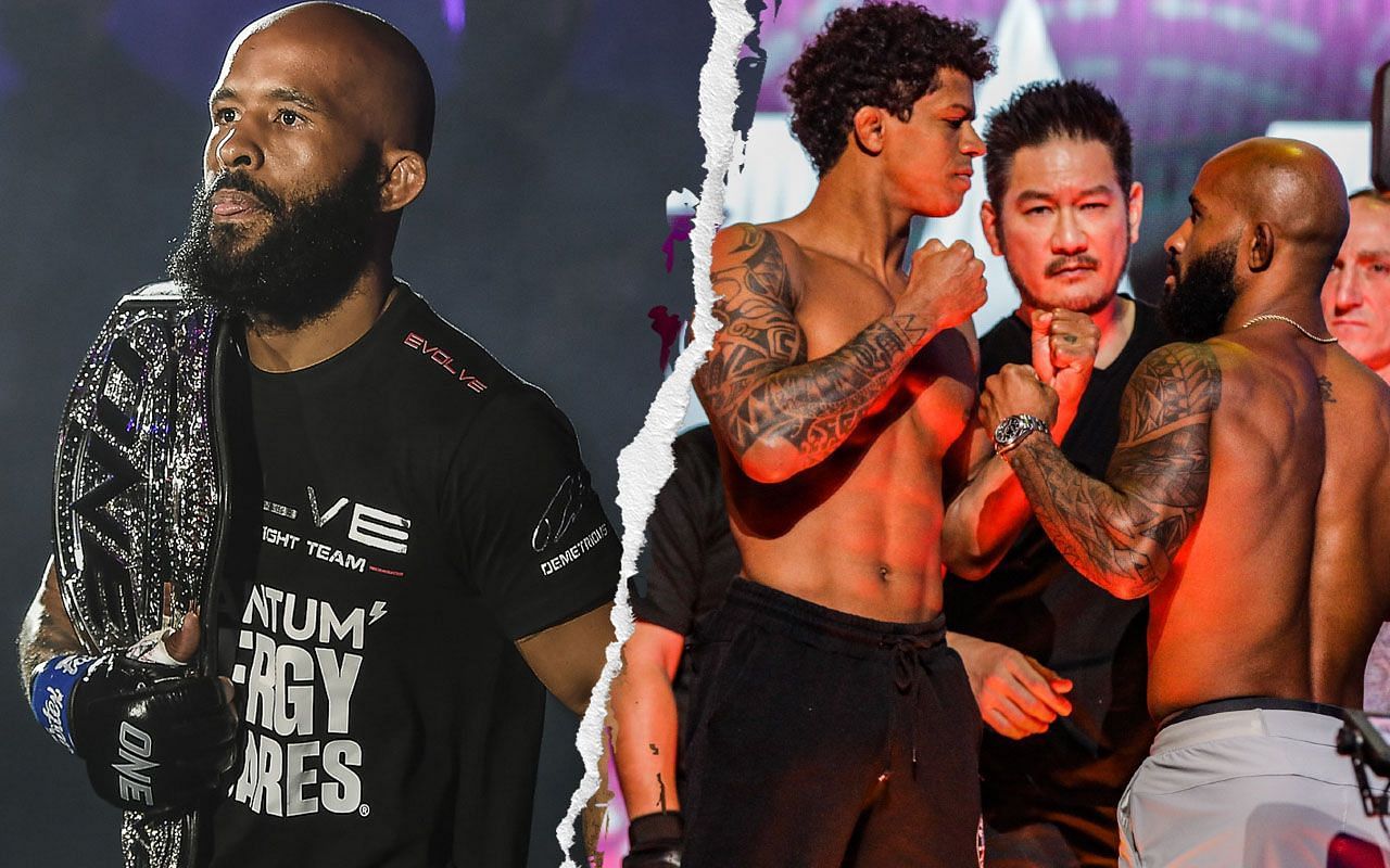 Demetrious Johnson and Adriano Moraes | Photo by ONE Championship