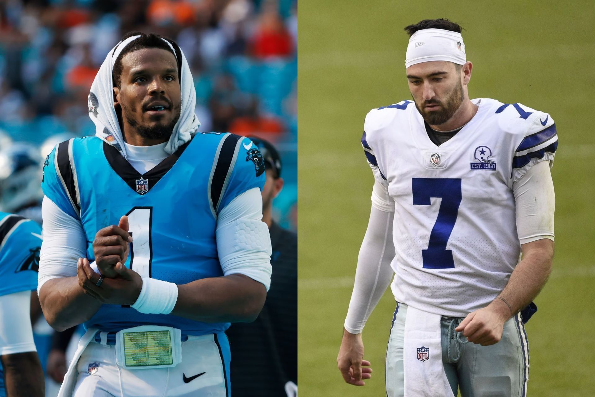 Cam Newton (L) and Ben DiNucci (R)