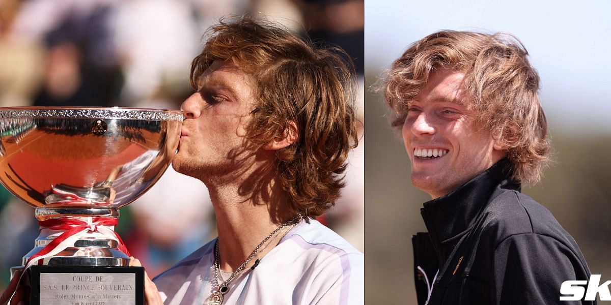 Andrey Rublev with the 2023 Monte-Carlos Masters trophy