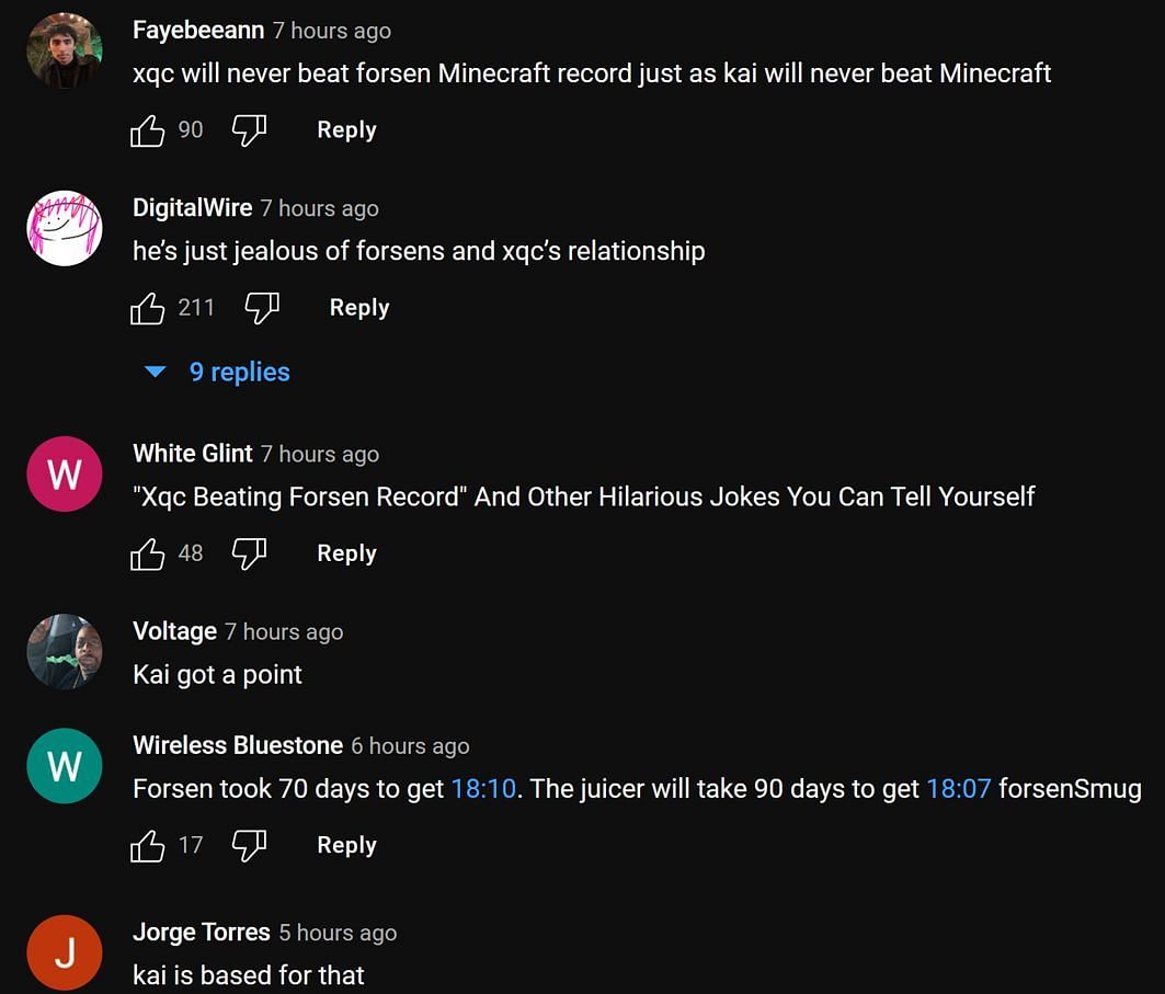 Fans in the YouTube comments section reacting to the streamer's clip (Image via xQc Clips/YouTube)