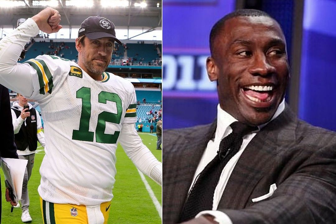 Aaron Rodgers, left, Shannon Sharpe, right