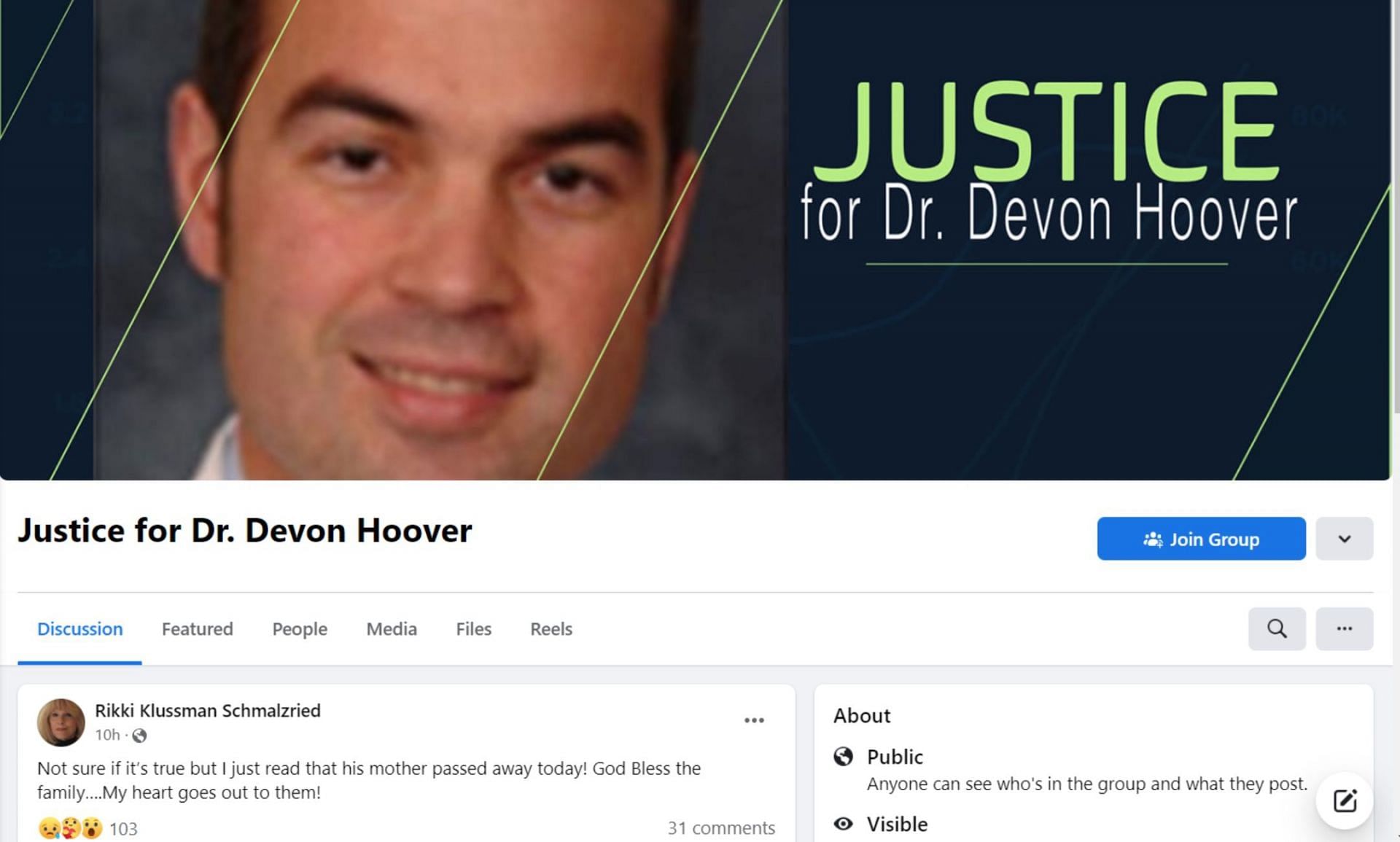 Facebook page created in honor of his mysterious death (Image via Facebook/Justice for Dr. Devon Hoover)