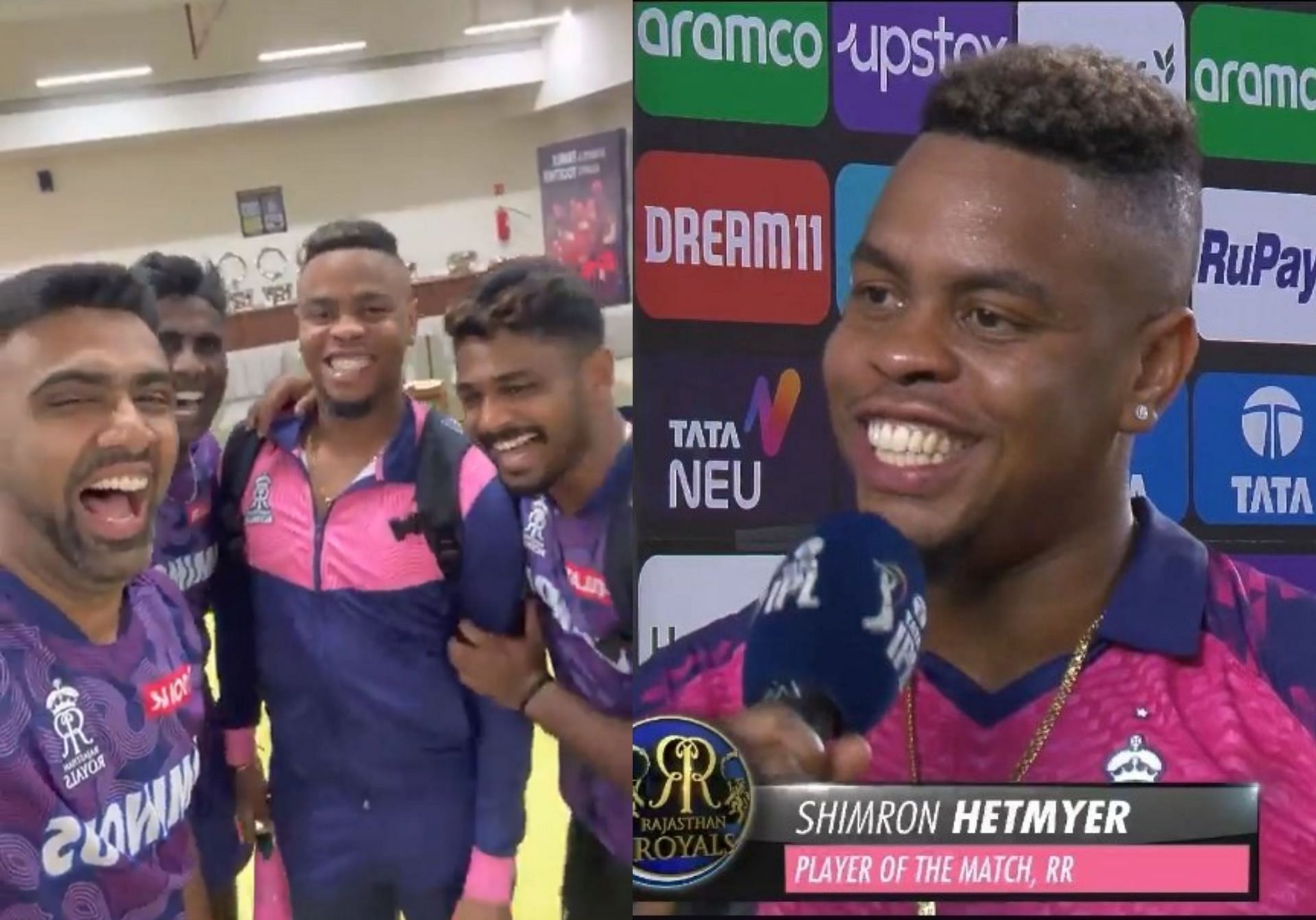 Shimron Hetmyer with his Rajasthan Royals teammates. 