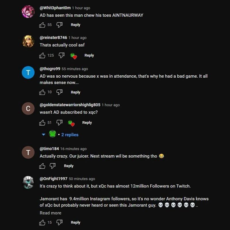 Fans talking about Anthony Davis (Image via xQc Clips/YouTube)