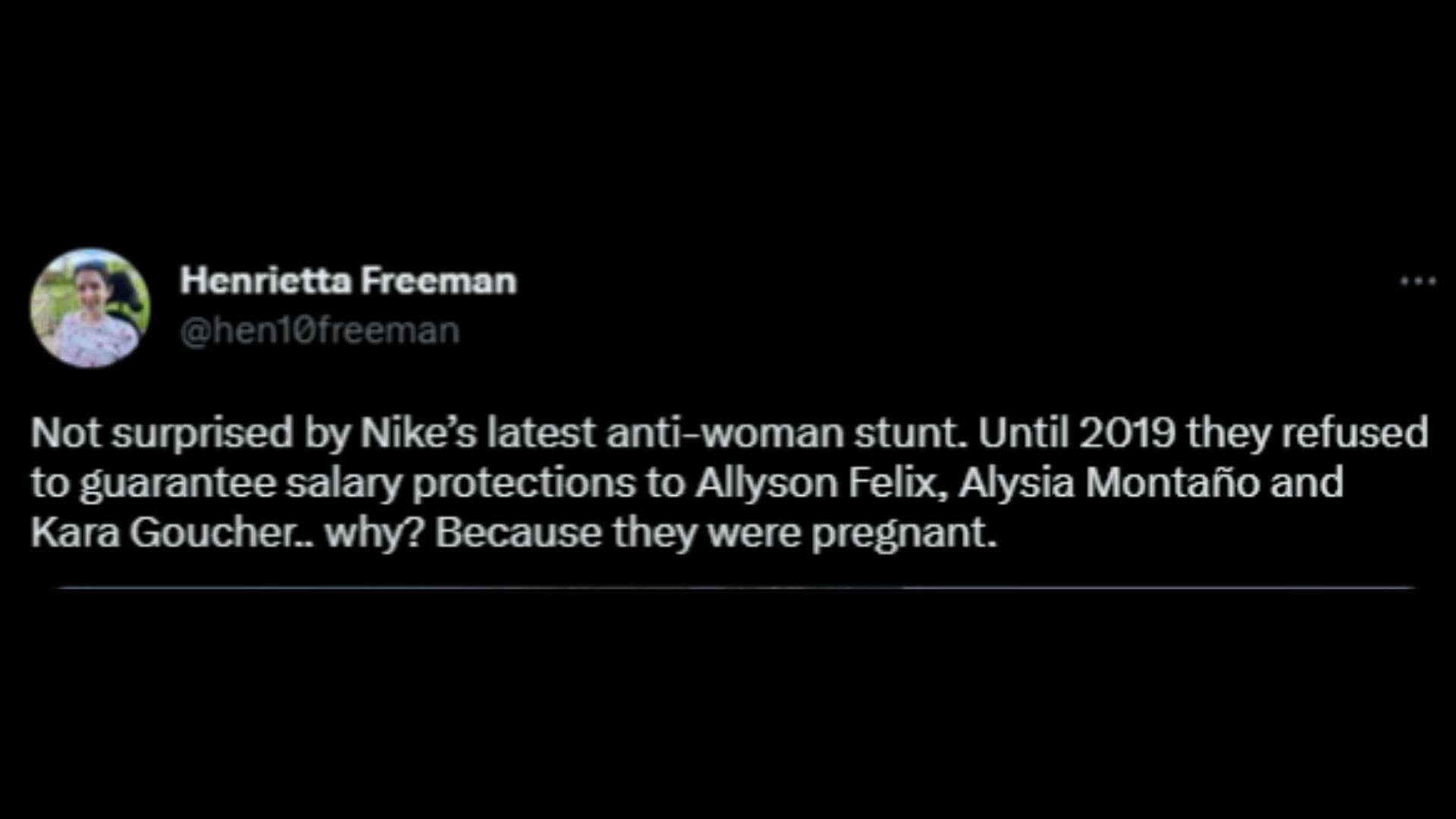 Screenshot of a Twitter user slamming Nike for their ill-treatment towards Felix.