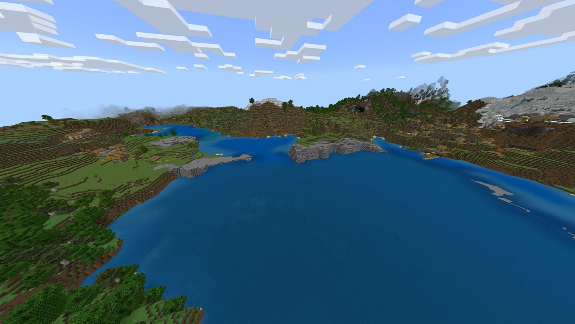 Two villages await players in this Minecraft seed, complete with a central lake (Image via Mojang)