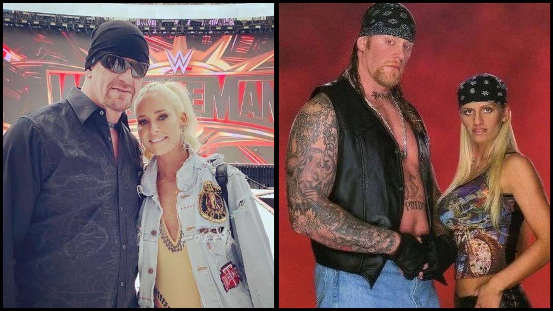 The Undertaker with his wife Michelle McCool (L); with his former wife Sara Frank (R).