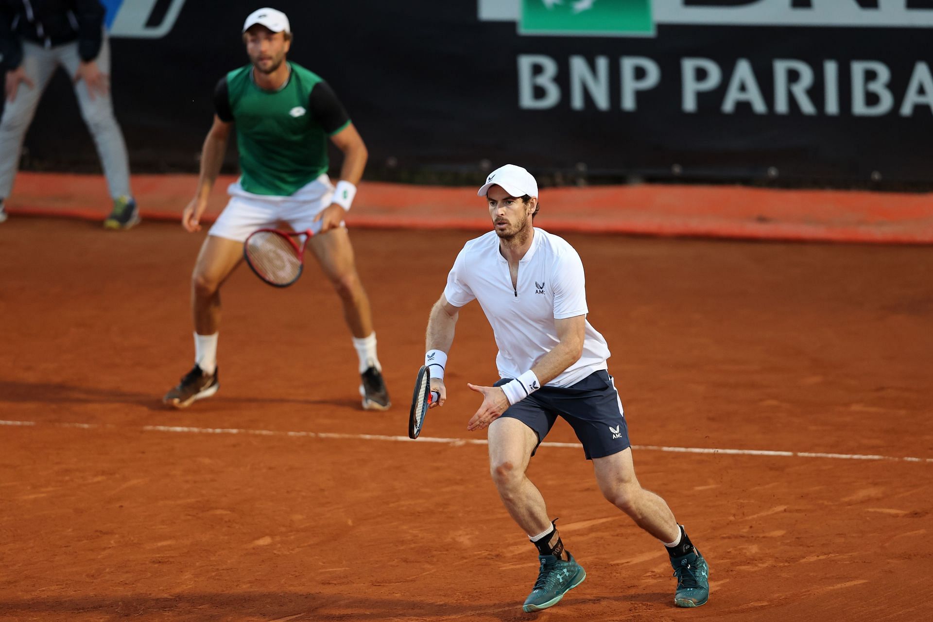 Liam Broady partnering with Andy Murray at the BNP Paribas Open.