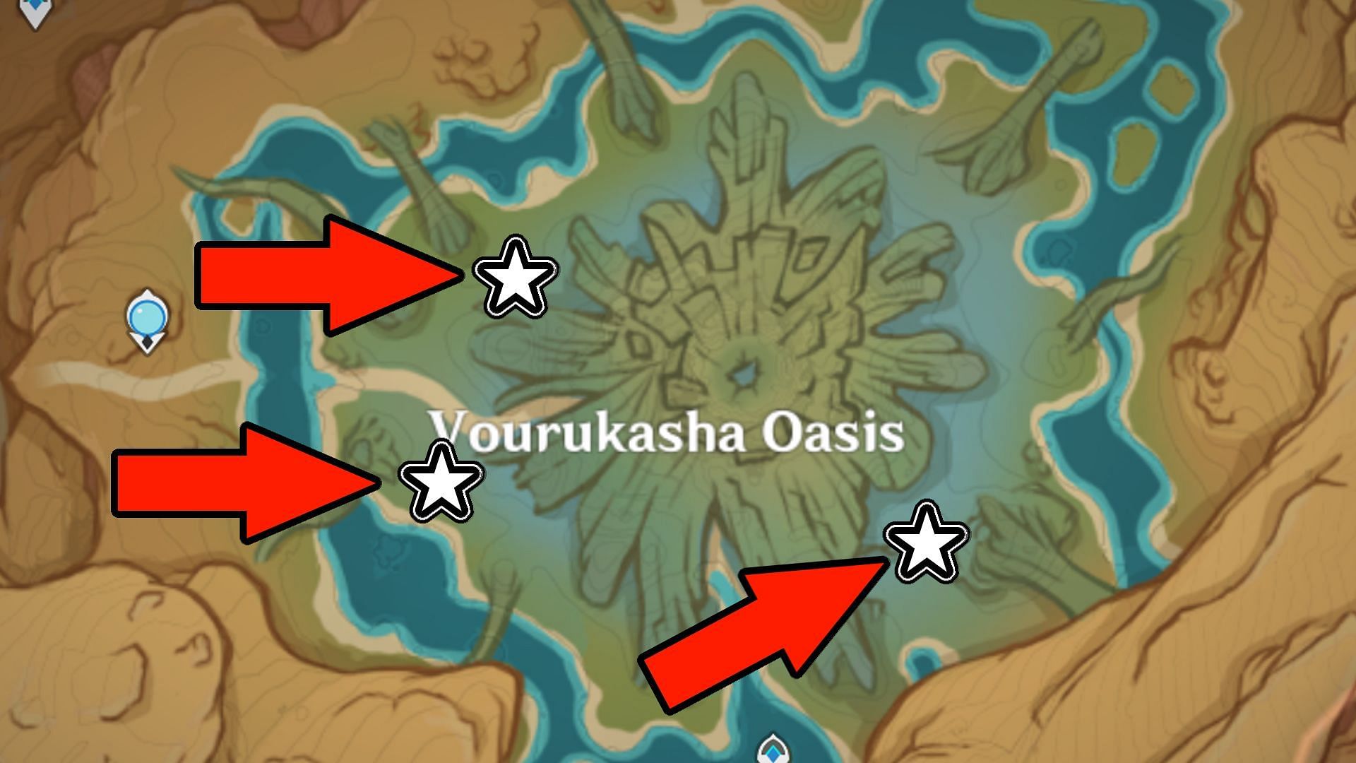 A map of all the locations that players need to visit for this puzzle in Genshin Impact (Image via HoYoverse)