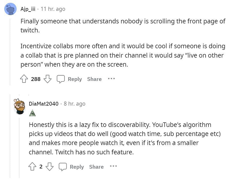 Fans compare YouTube&#039;s algorithm to Twitch (Image via r/LivestreamFail Reddit)