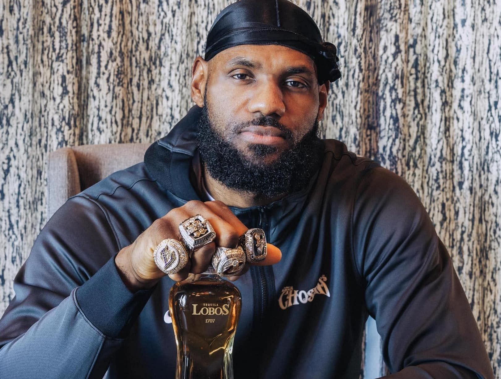 LA Lakers star forward LeBron James advertising his tequila brand &quot;Lobos 1707 Tequila&quot;