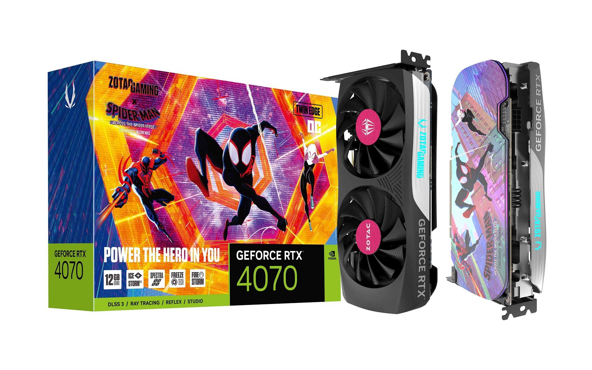 The Spidey-themed Zotac 4070 Twin Edge OC graphics card. (Image via Zotac)