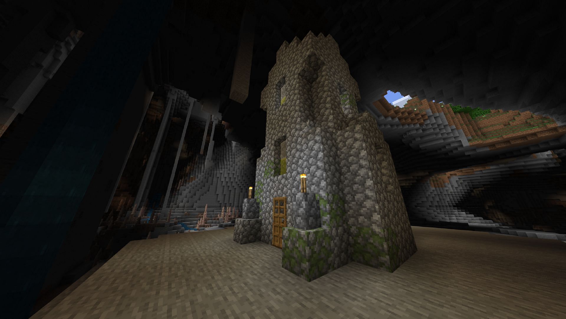 The villager in this Minecraft seed picked an odd place to build a church (Image via Mojang)