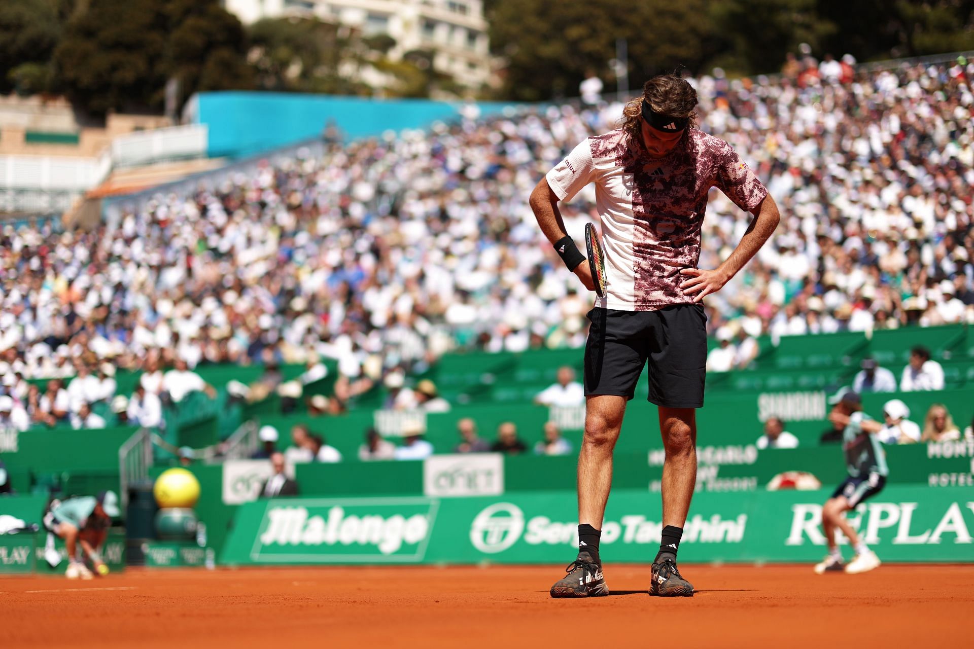 Stefanos Tsitsipas competes at the 2023 Rolex Monte-Carlo Masters.
