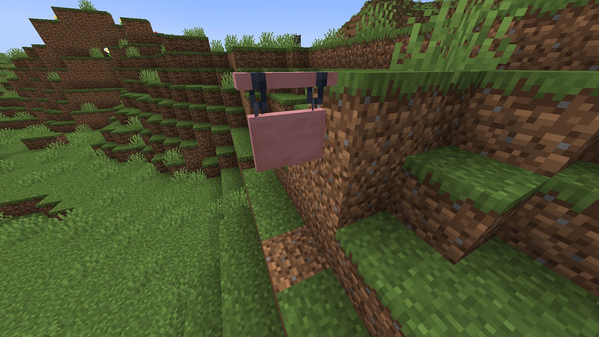 Hanging sign will protrude perpendicularly when placed on a vertical facet of a block in Minecraft 1.20 Trails and Tales update (Image via Mojang)