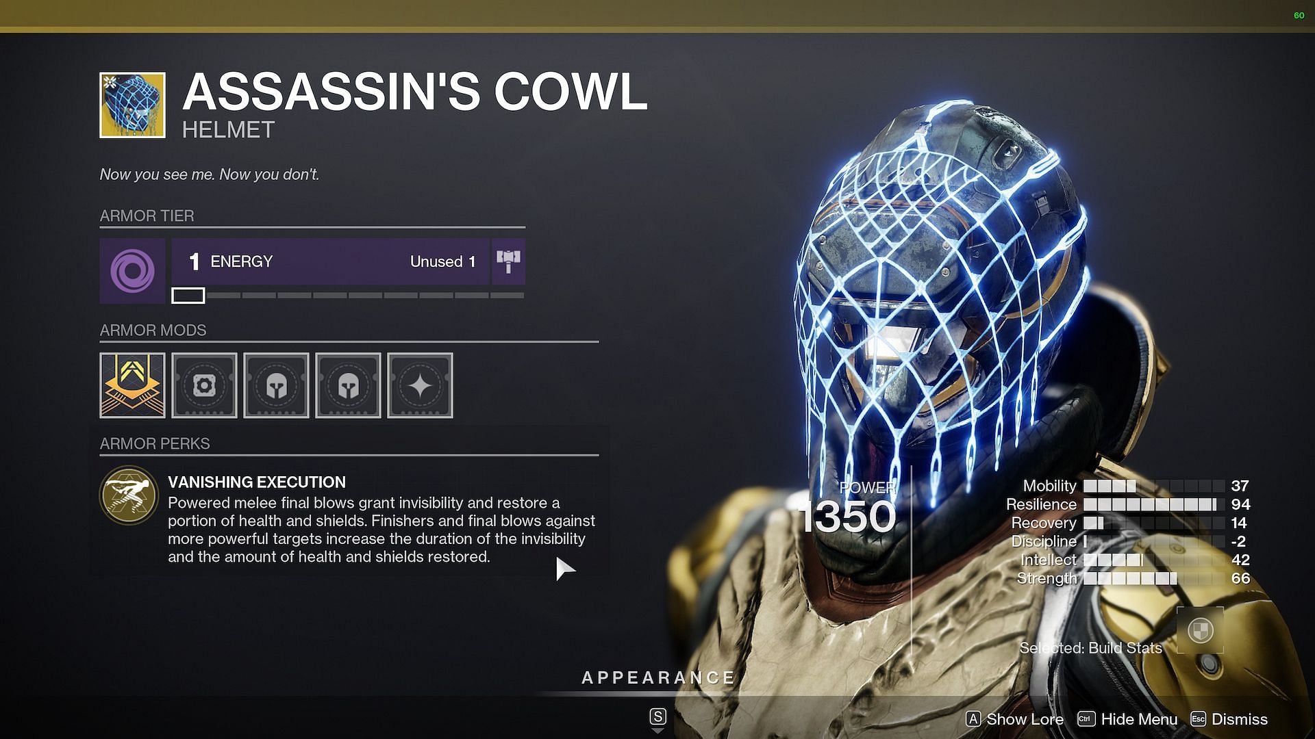 Assassin&#039;s Cowl grants invisibility for a short duration (Image via Bungie)