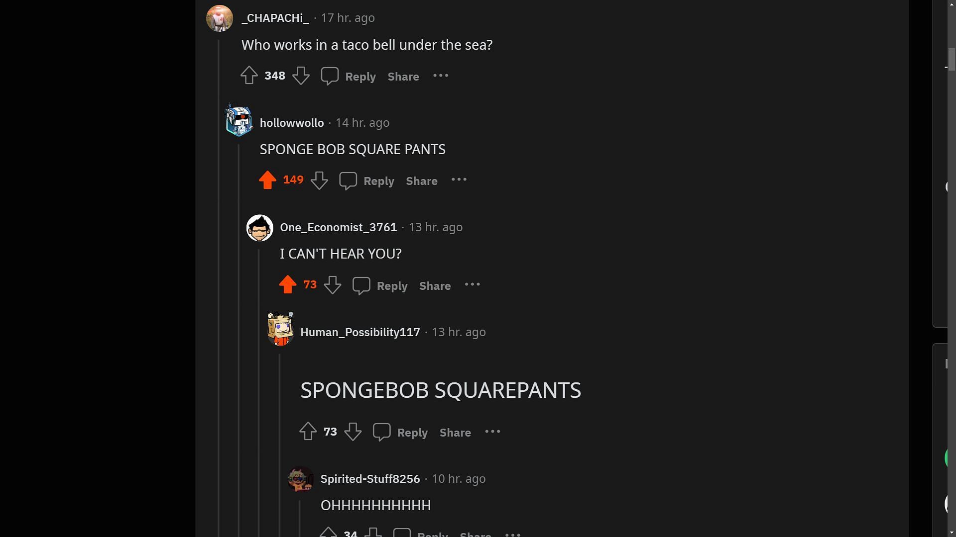 Minecraft Redditors writing SpongeBob SquarePants intro song lyrics on the post (Image via Sportskeeda)