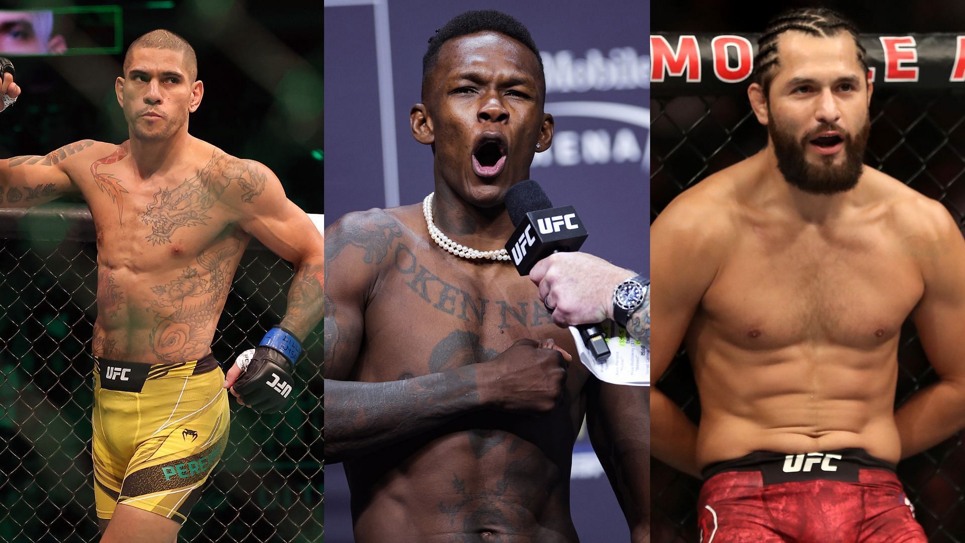 Alex Pereira (left), Israel Adesanya (centre), Jorge Masvidal (right)