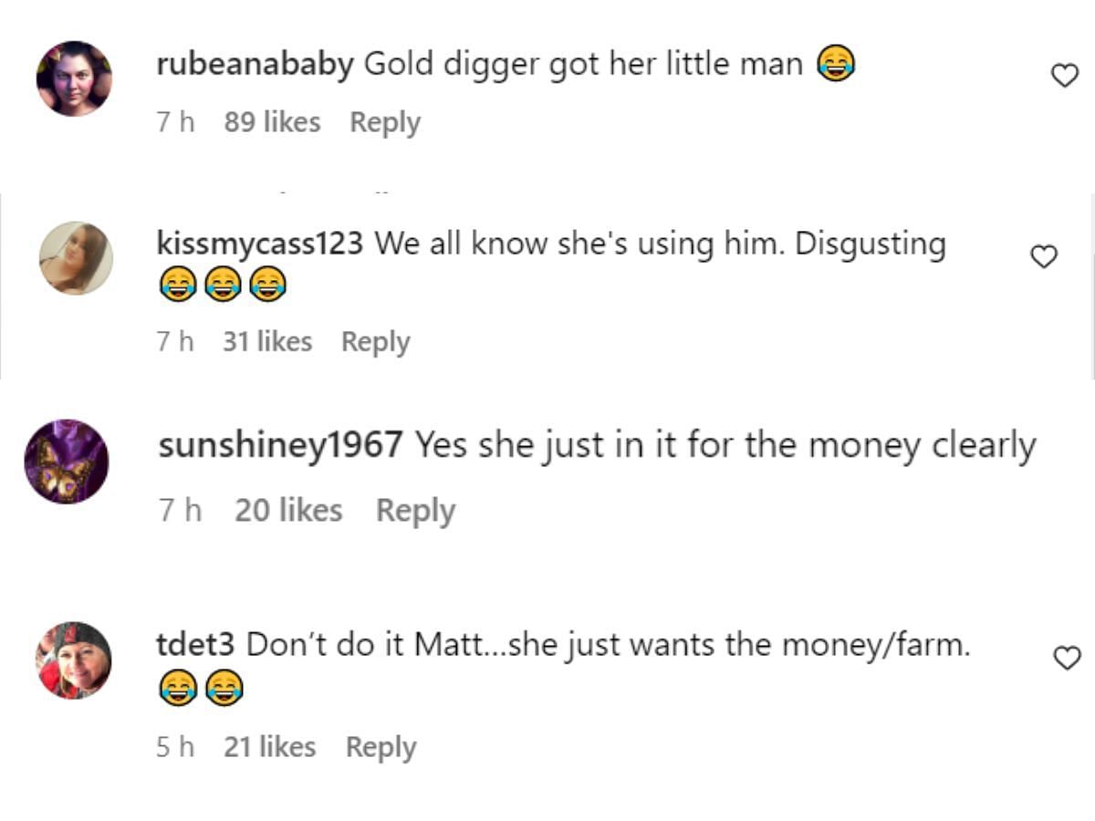 Fans call Caryn a &quot;Gold digger&quot; (Image via Matt Roloff/ Instagram)