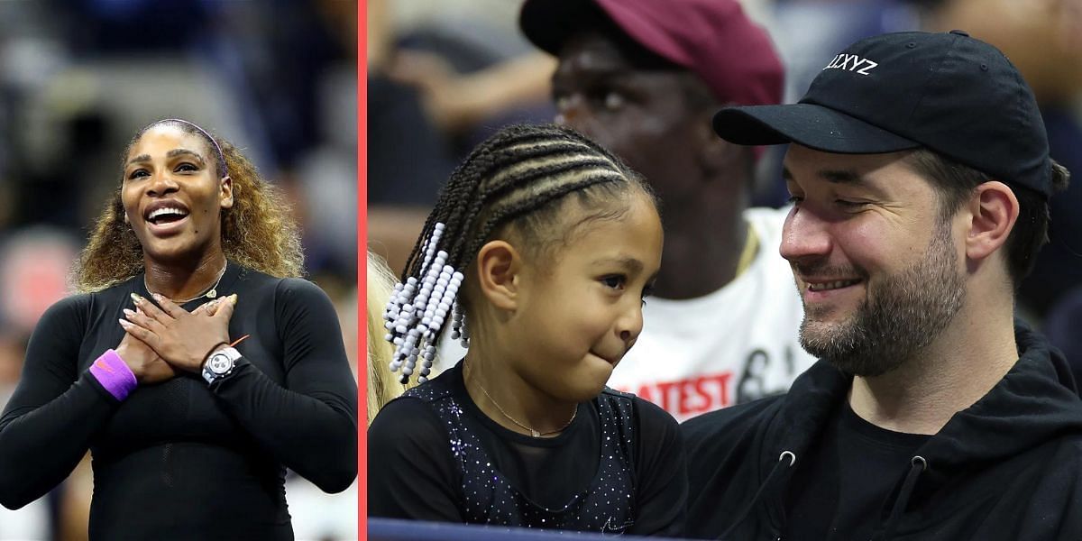 Serena Williams (L), Alexis Ohanian and his daughter Olypmia (R)