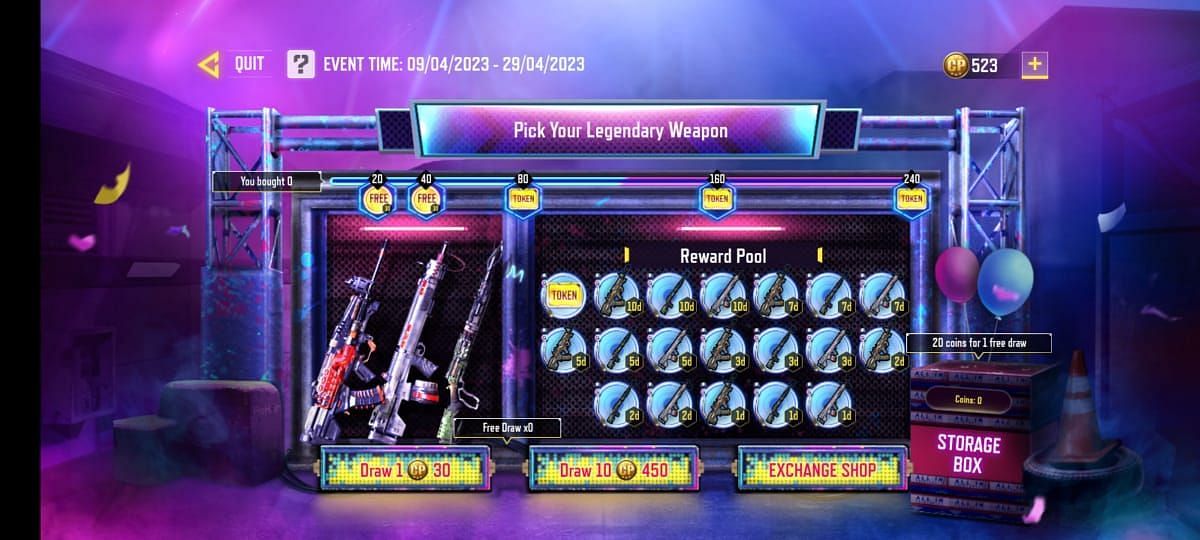 Reward pool of Pick Your Legendary Weapon event in COD Mobile (Image via Activision)