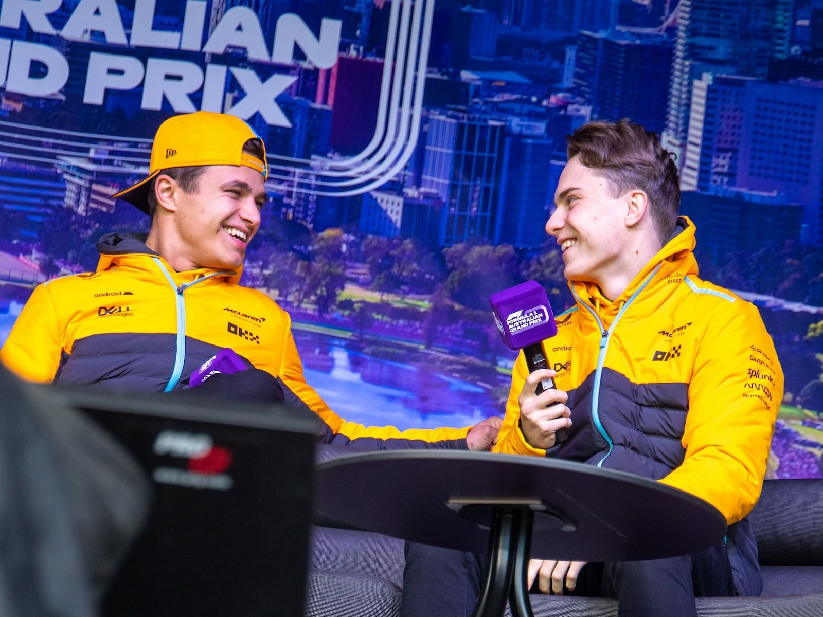 Lando Norris (Left) and Oscar Piastri (Right) prior to the 2023 F1 Australian Grand Prix (Image via Twitter / @McLarenF1)