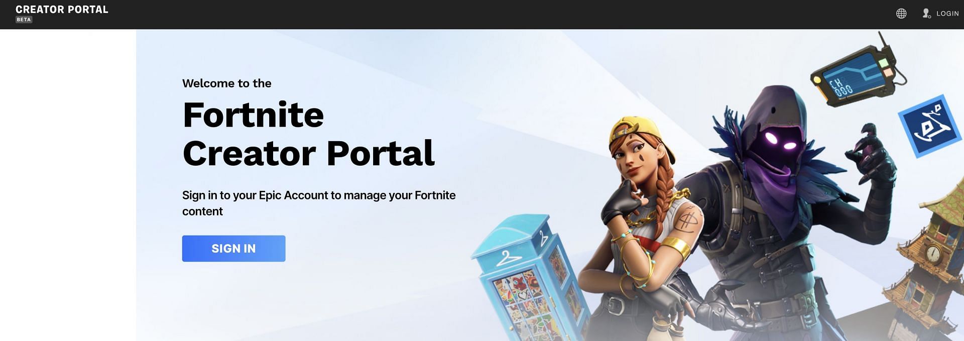 The Creator Portal website (Image via Epic Games)