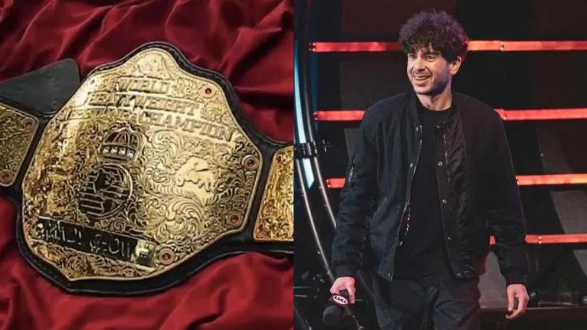 WWE World Championship Belt (left), Tony Khan (right)