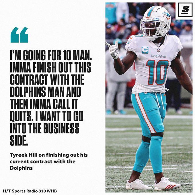 Dolphins All-Pro WR Tyreek Hill says he will retire at 31 after