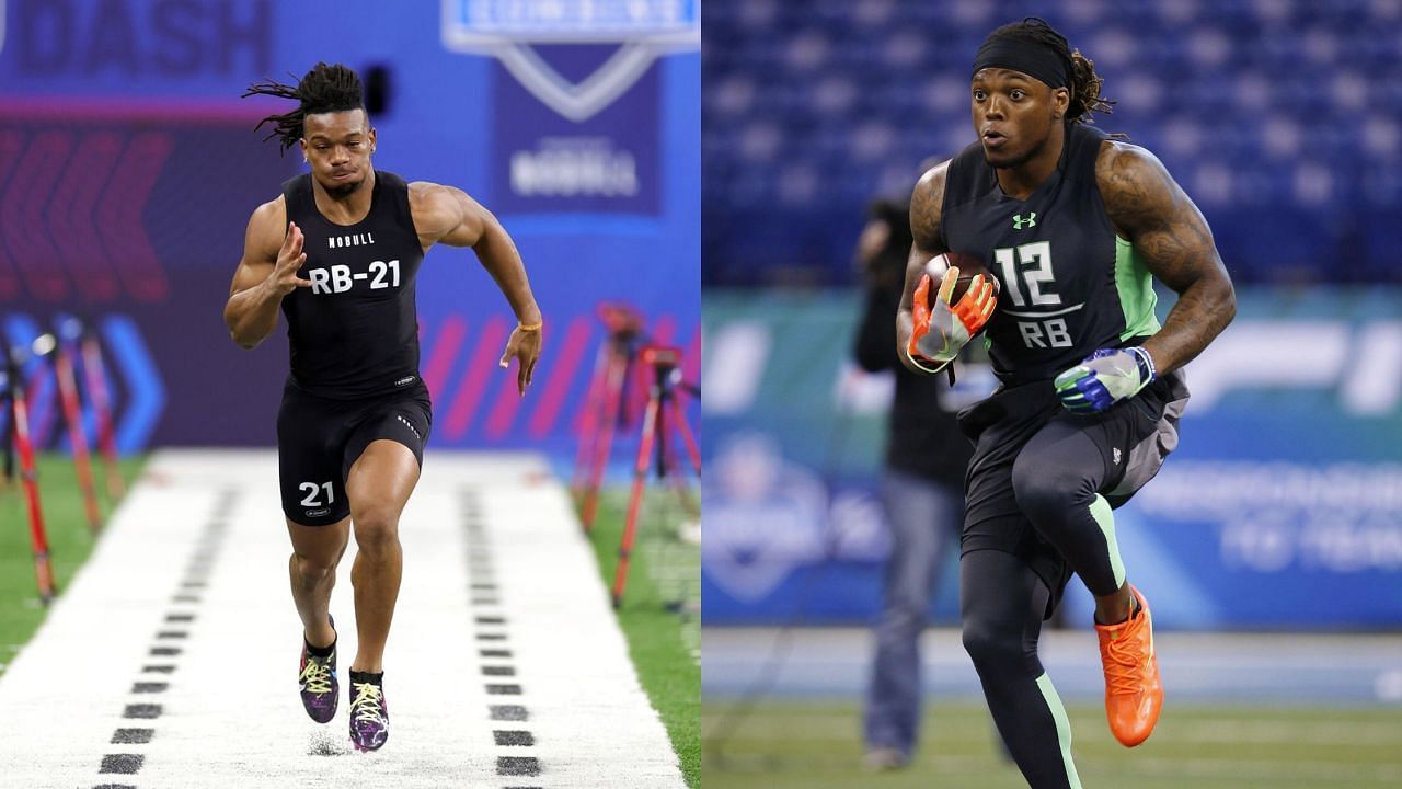 Who ran the faster 40 time: Bijan Robinson or Derrick Henry?