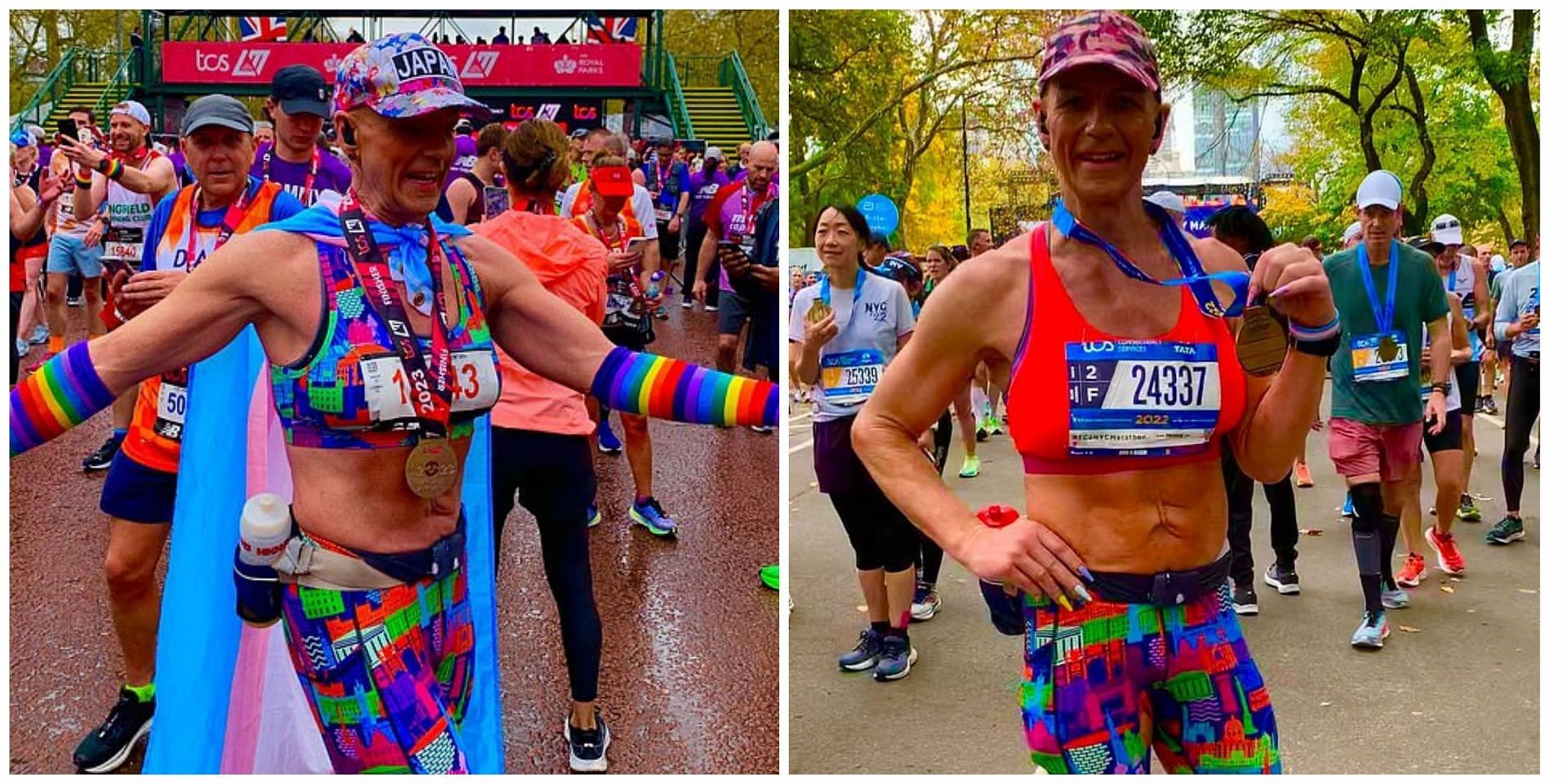Social media users divided after a trans runner defeated 14,000 women during the London marathon in the female category. (Image via Glenique Frank/ Facebook)