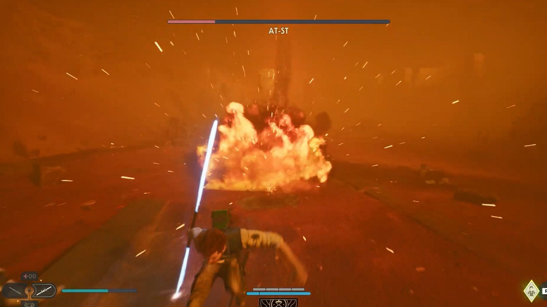 You can either dodge these rockets or use Cal&#039;s Push ability to scatter them (Image via Electronic Arts)