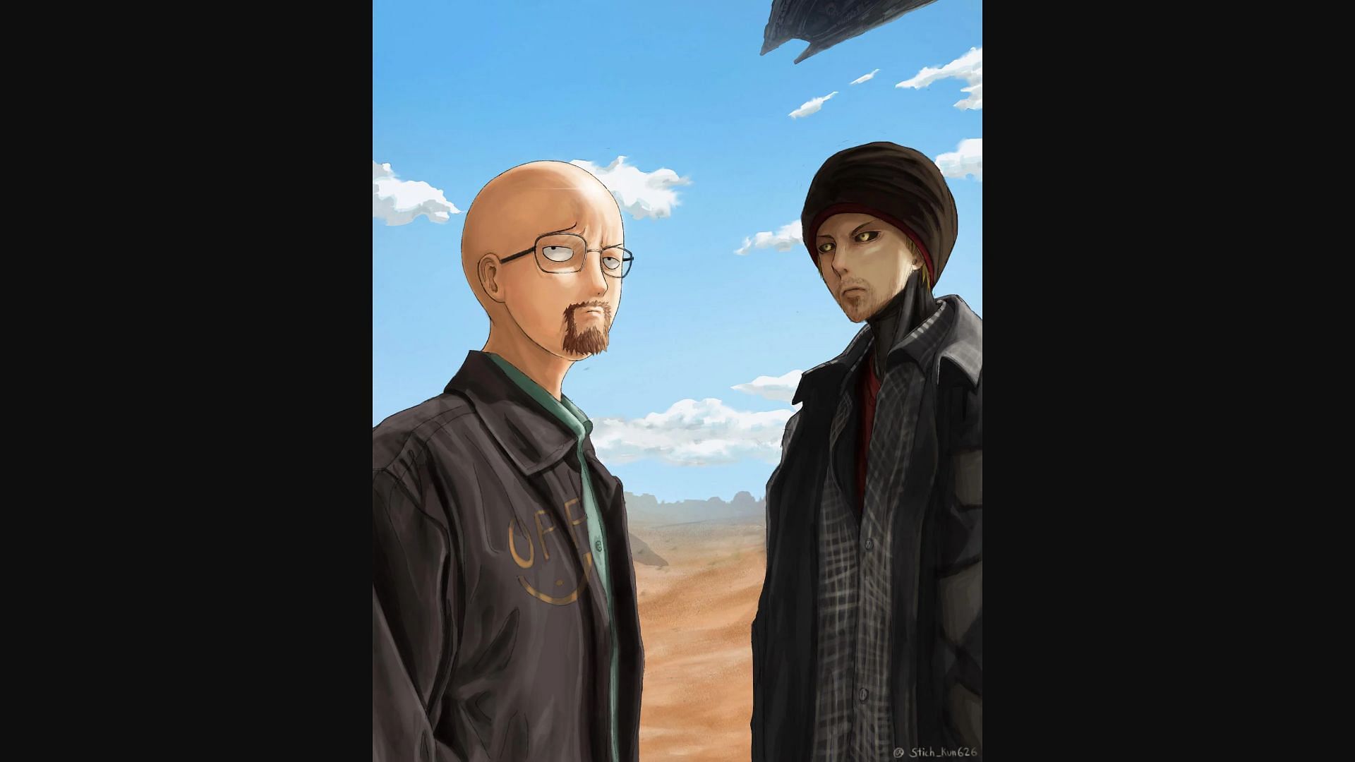 Image of the One Punch Man X Breaking Bad fanart (Image via Reddit user u/Stich_kun_draws)