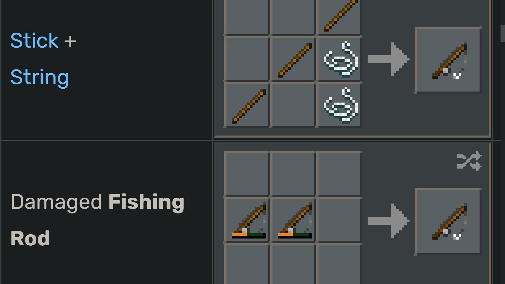 Crafting recipe for making a fishing rod in Minecraft (Image via Sportskeeda)
