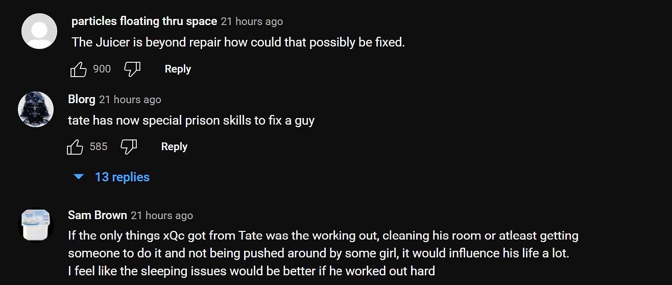 Fans urge the streamer to work out like Andrew Tate. (Image via xQc Clips YouTube)