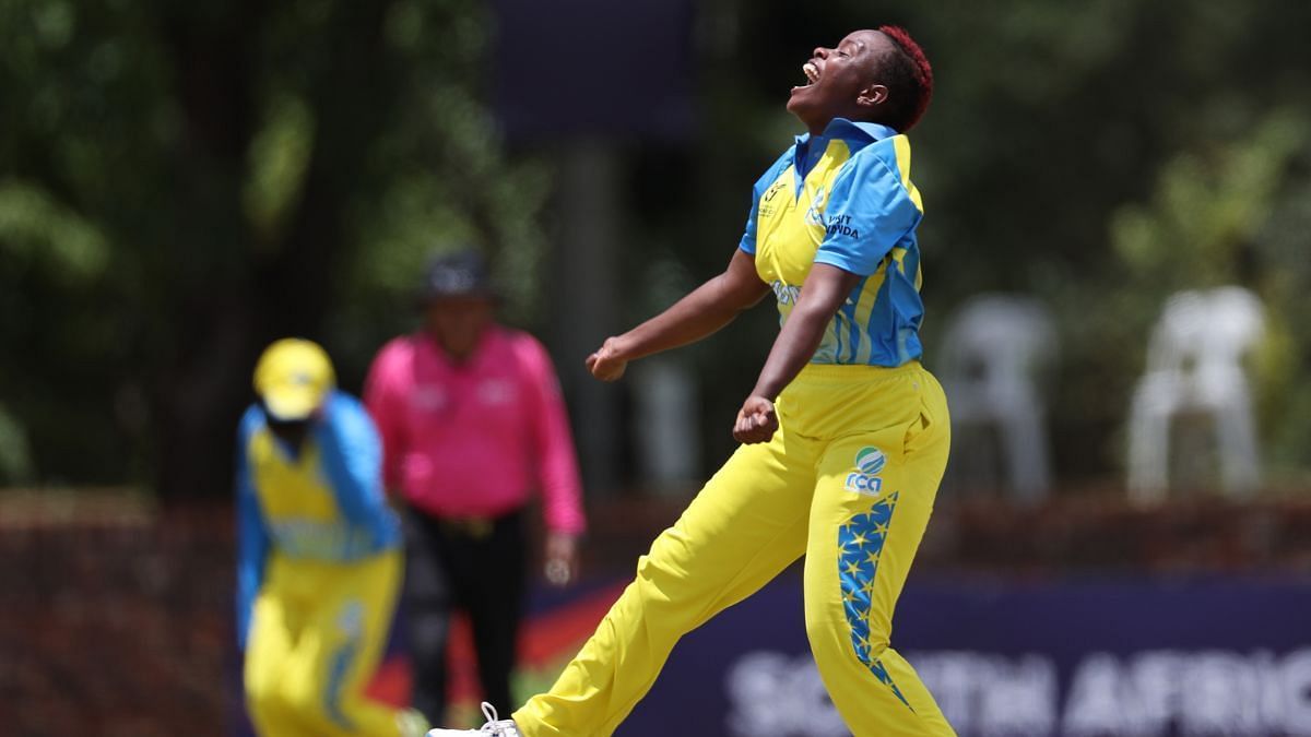 Henriette Ishimwe celebrating a wicket, Courtesy: ICC Cricket