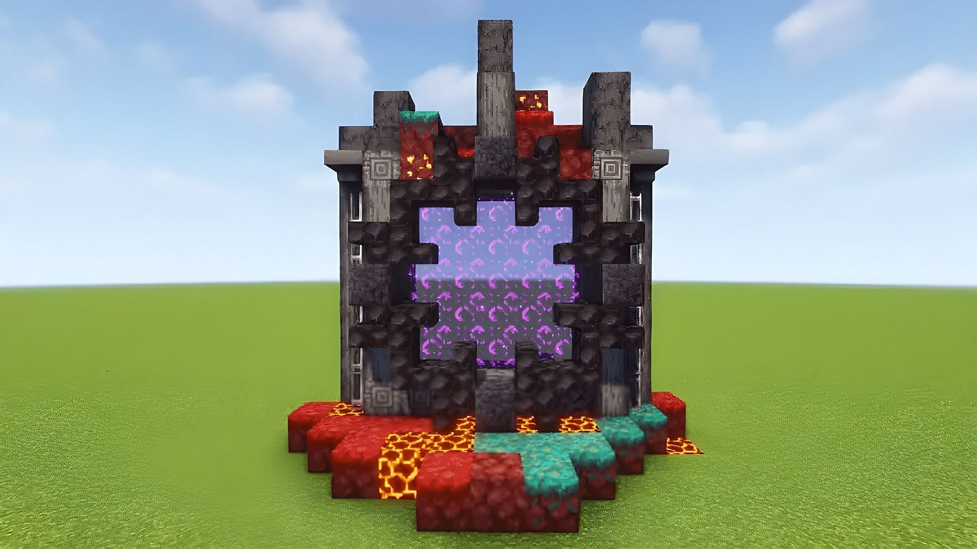 Minecraft builders have created some truly impressive designs for Nether portals (Image via @Goldrobin/Twitter)