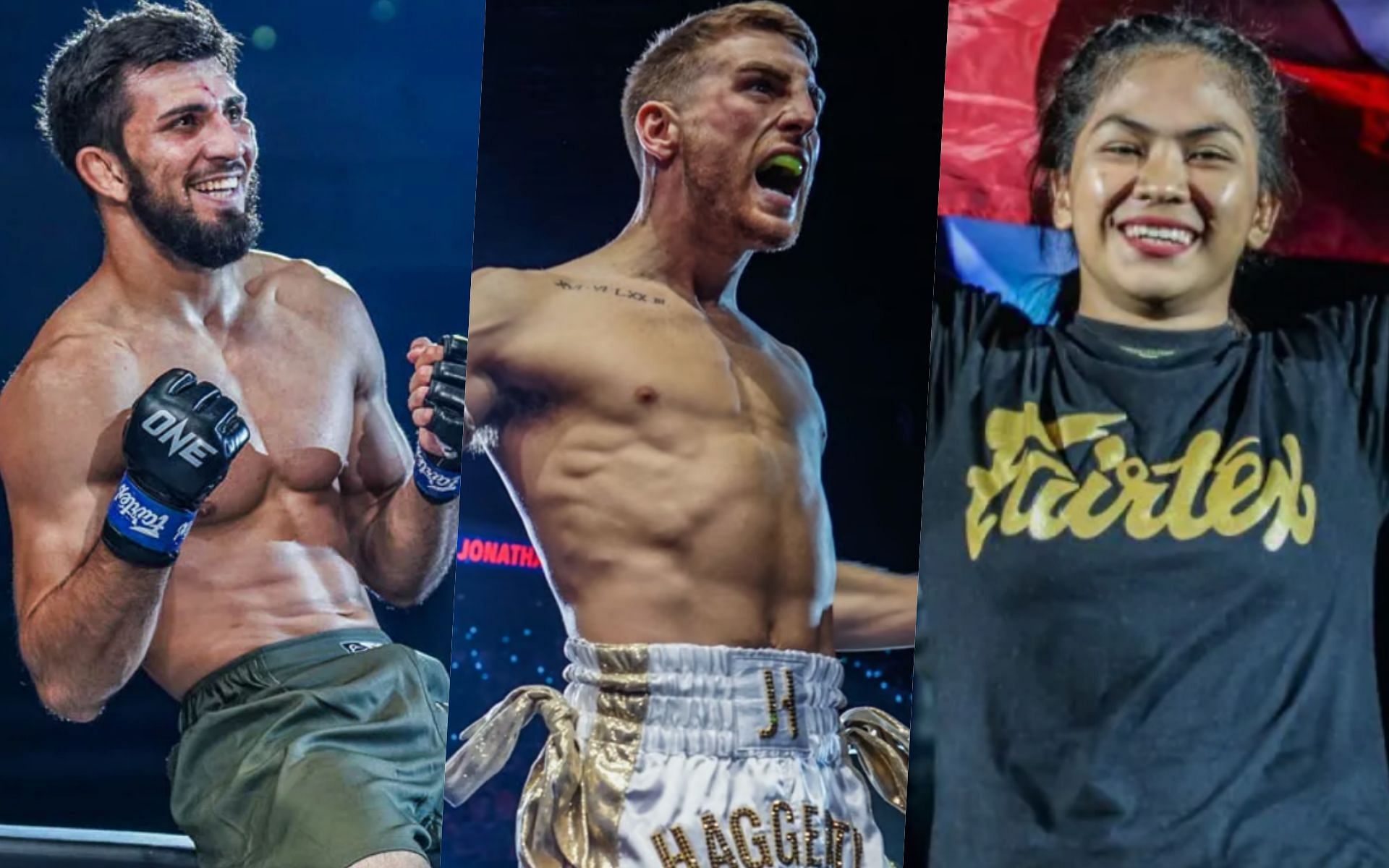 From left to right: Halil Amir, Jonathan Haggerty, Denice Zamboanga. | Photo by ONE Championship