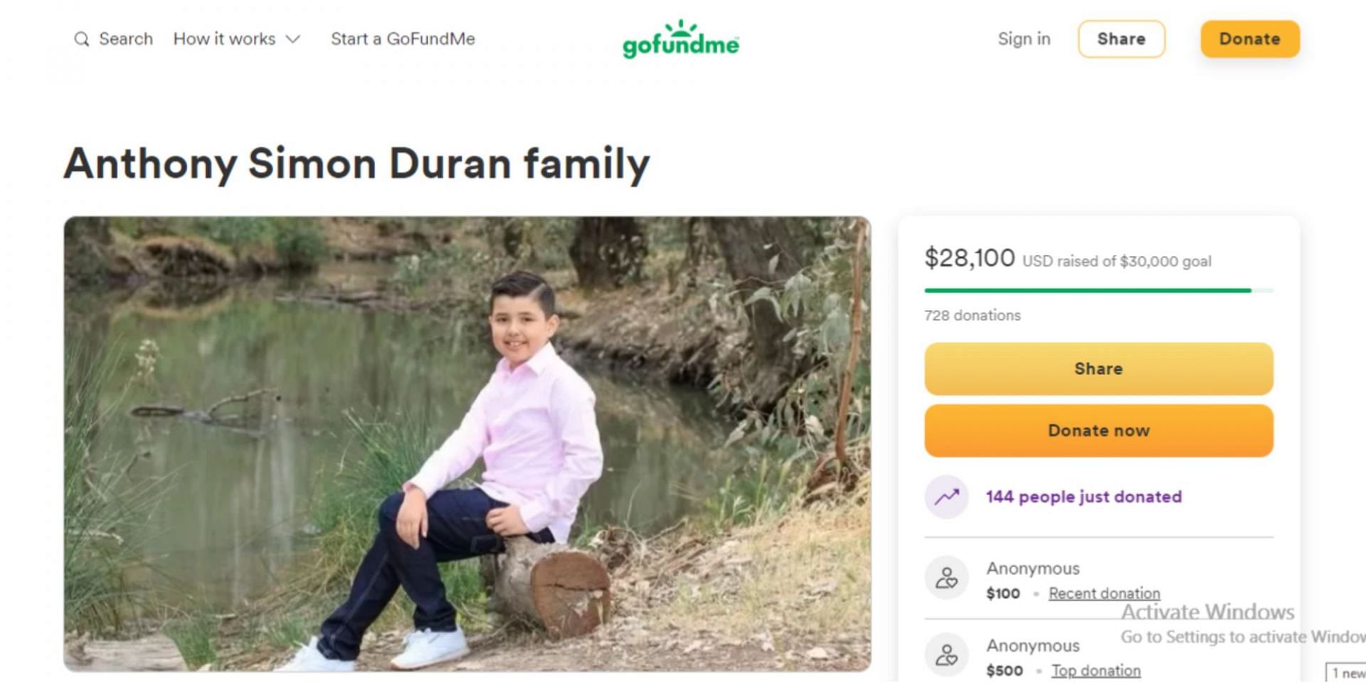 Anthony Duran&#039;s fundraiser on GoFundMe. (Image via GoFundMe)