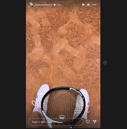 Bianca Andreescu trains on clay (Image via Instagram).