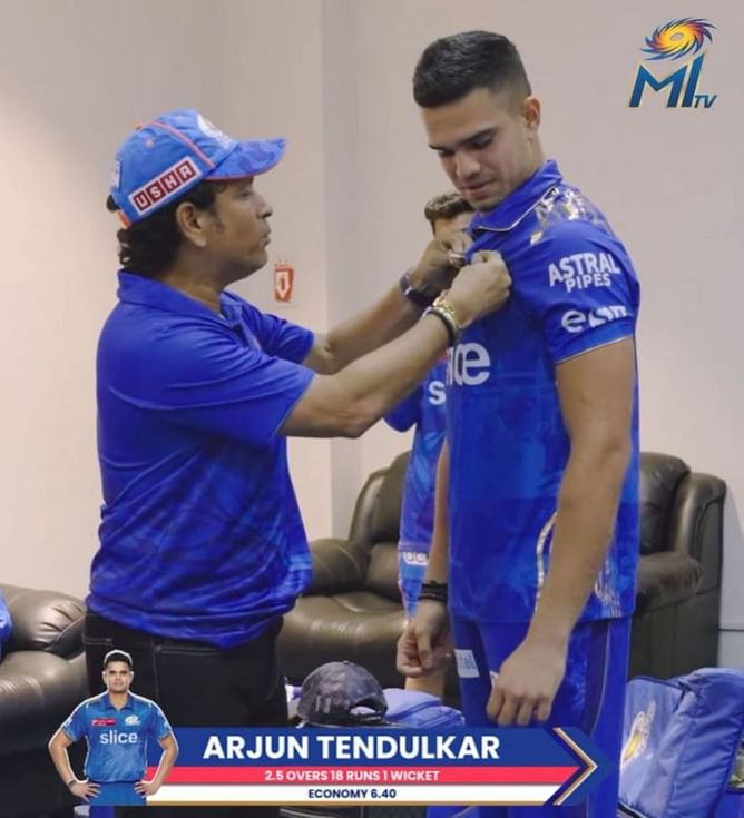 [Watch] Arjun Tendulkar receives Player of the Match award from Sachin Tendulkar