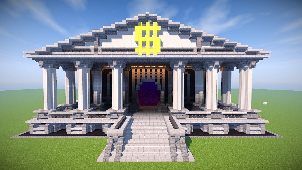 Banks look great in a Minecraft city (Image via Youtube/A1MOSTADDICTED MINECRAFT)