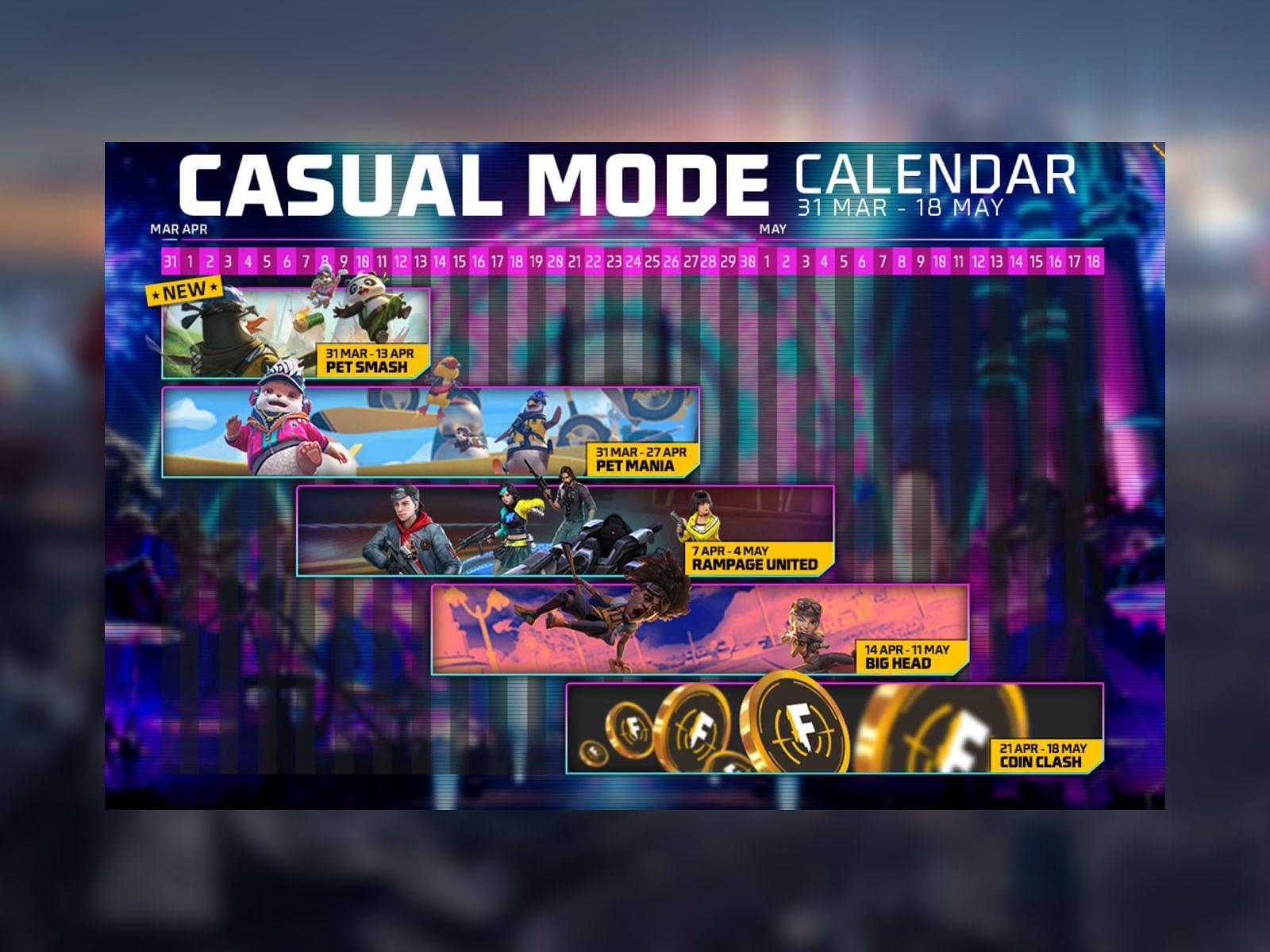 New calendar unveiled in Free Fire MAX about Casual Modes (Image via Garena)