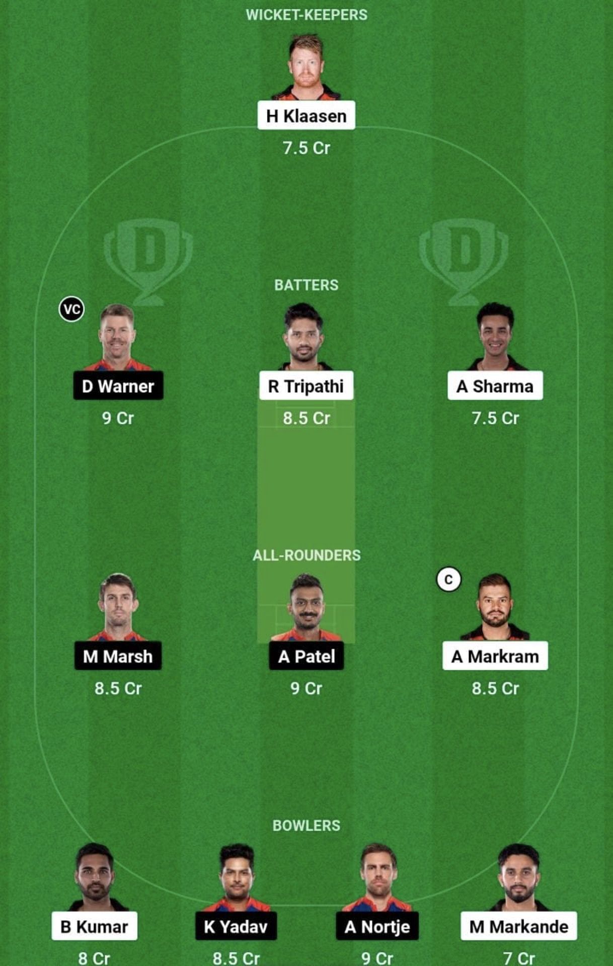 SRH vs DC Dream11 Prediction Team, Grand League