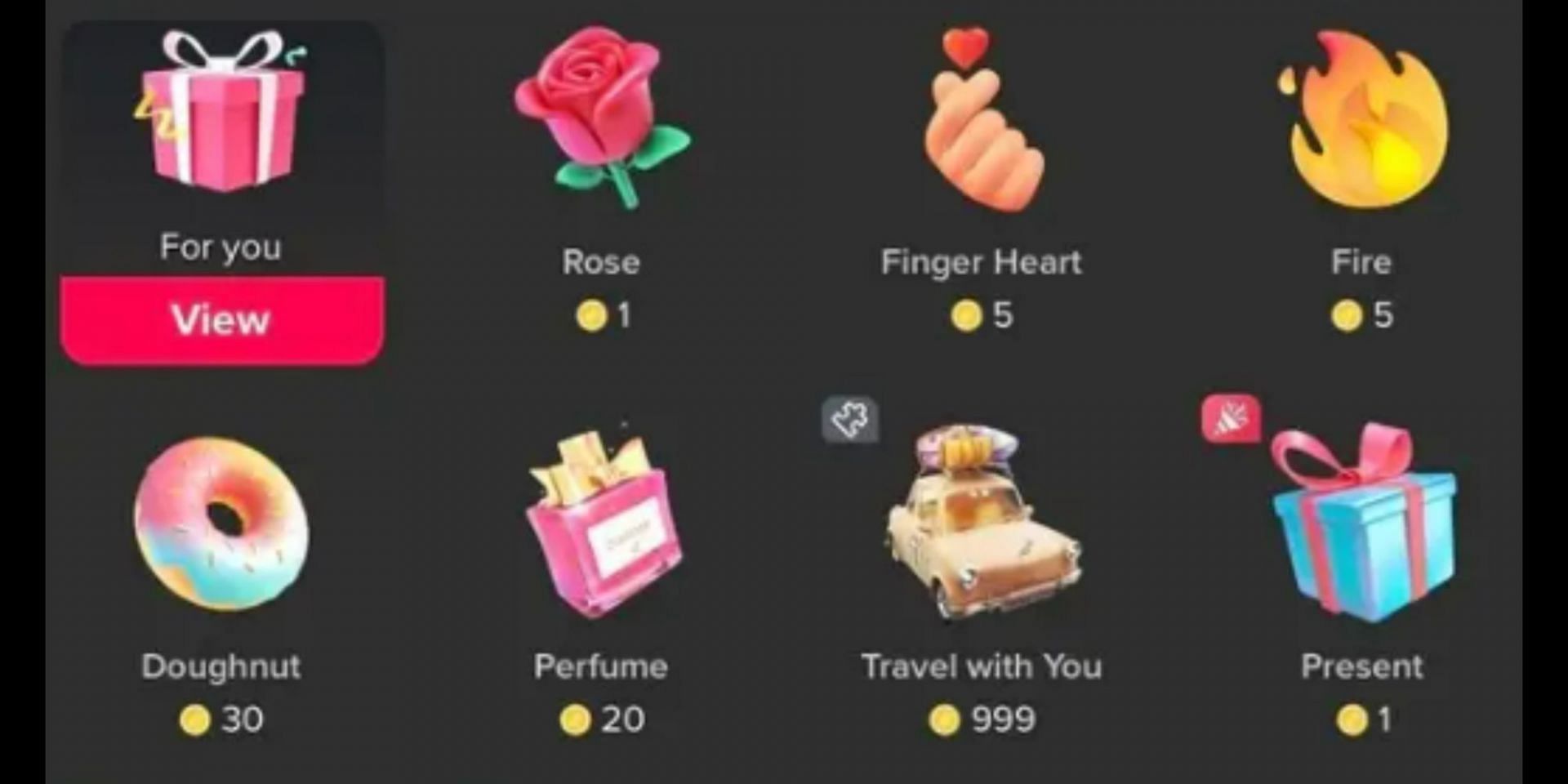 Different gift options available during TikTok live stream (Image via TikTok)